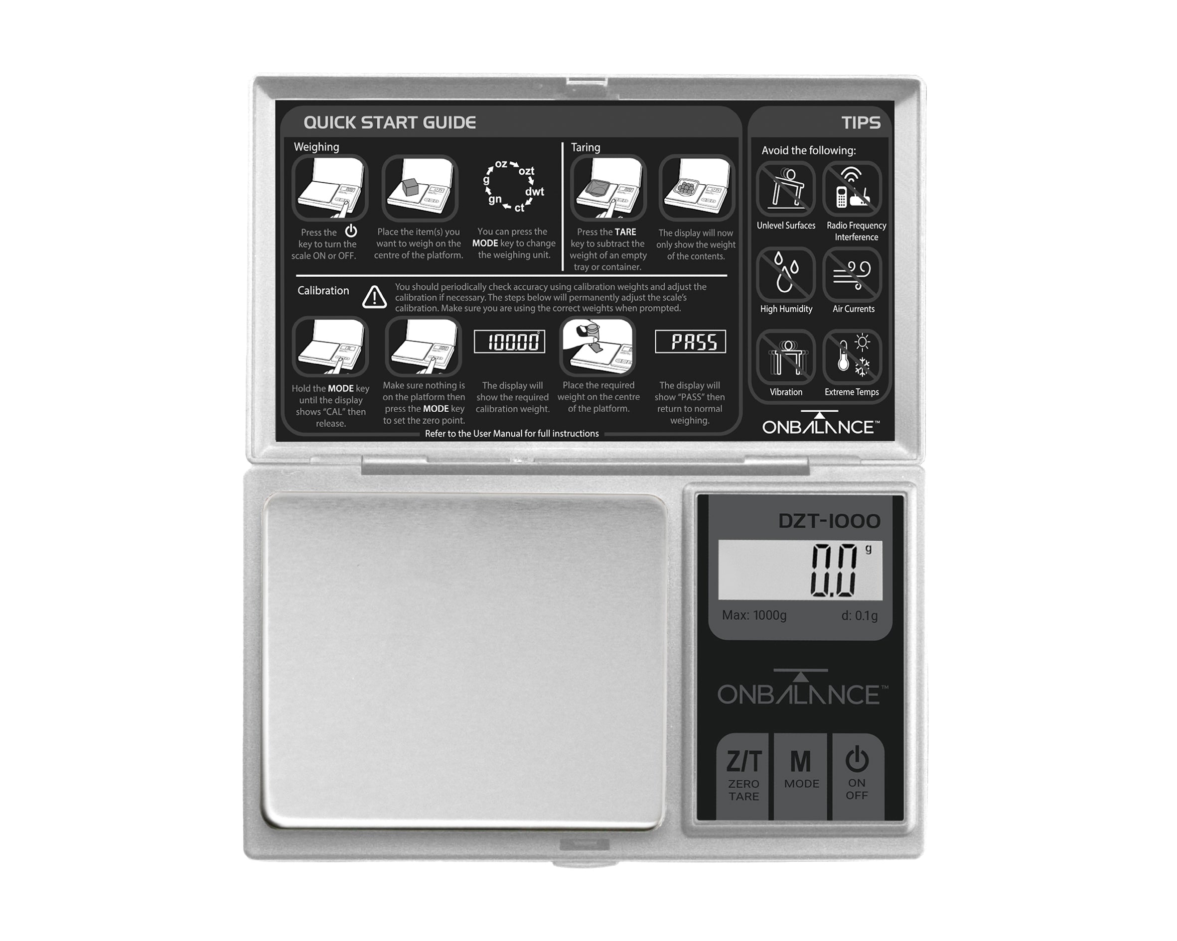 DZT-1000-SL On Balance Large Tray Miniscale 1000g x 0.1g