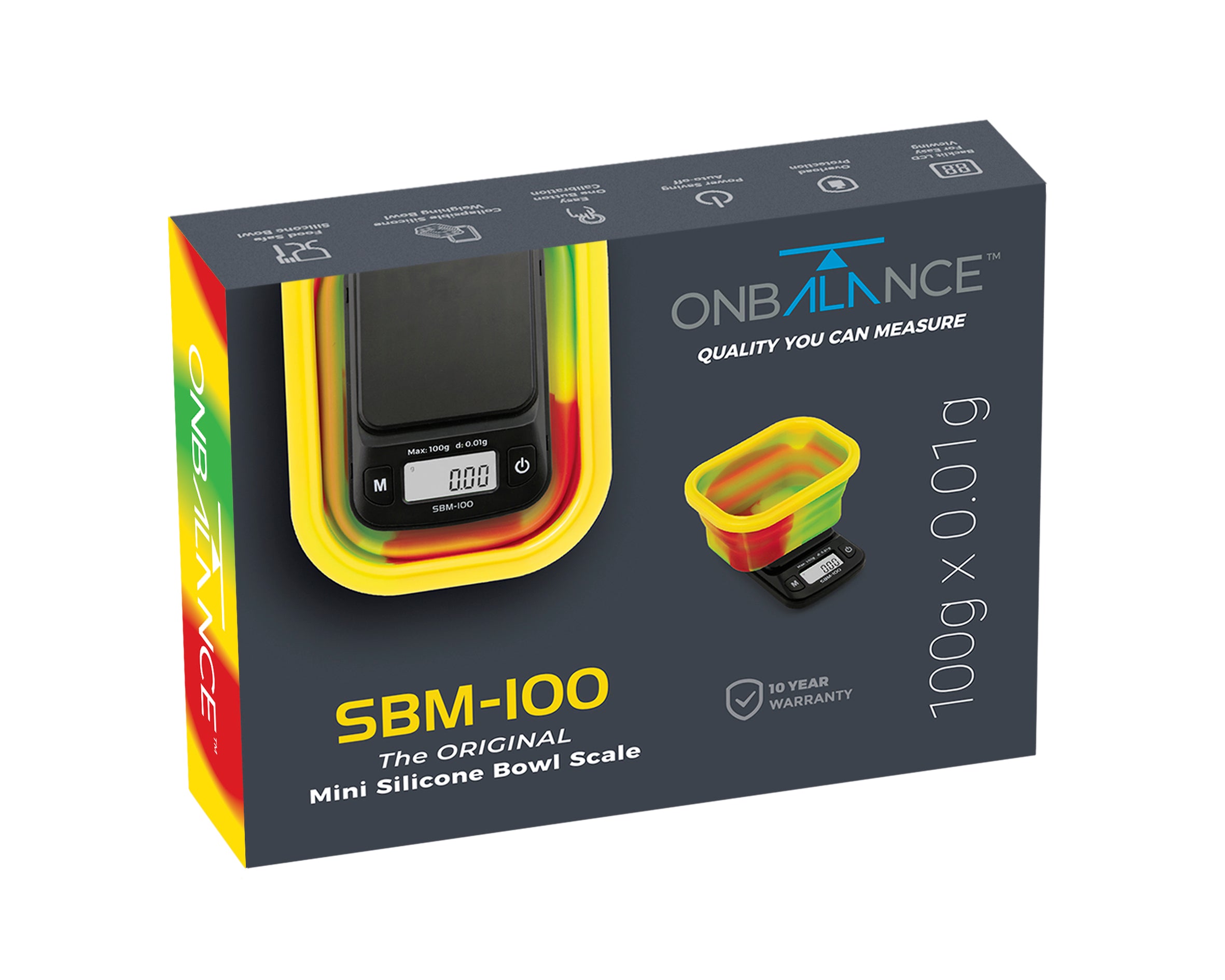 SBM-100-RAS On Balance The ORIGINAL Silicone Bowl Scale - Rasta  100g x 0.01g