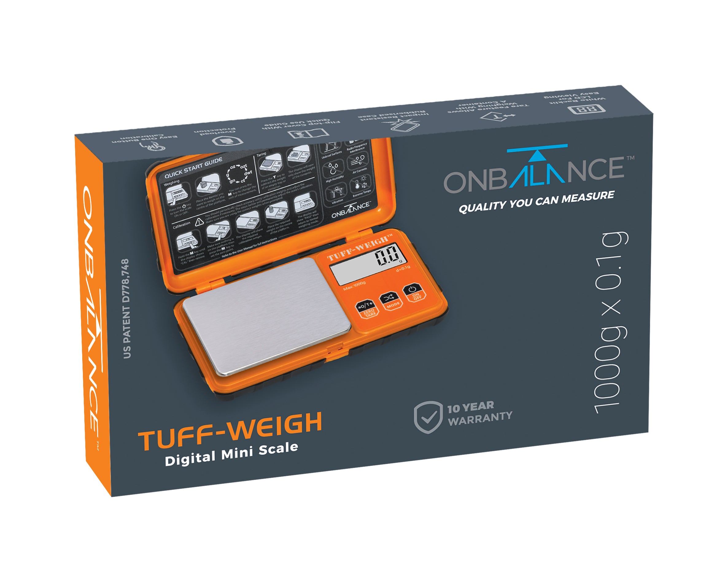 TUF-1000-OR On Balance Tuff-Weigh Pocket Scale - Orange 1000g x 0.1g