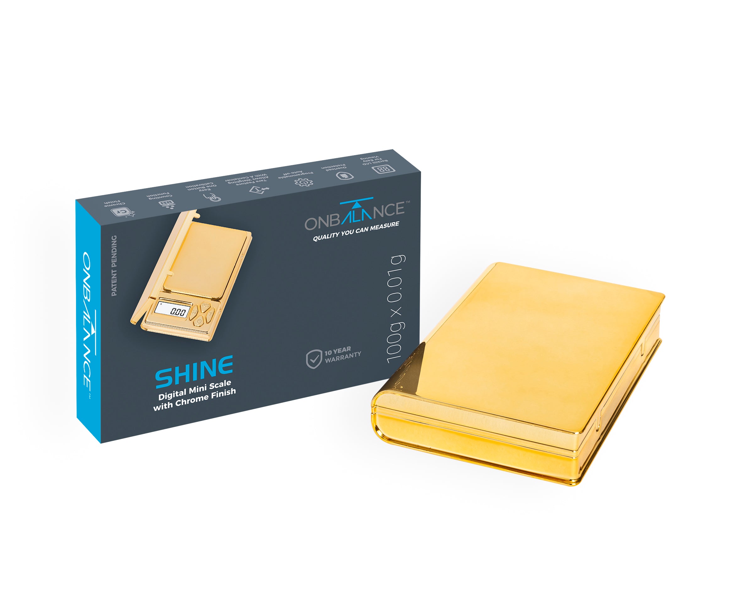 SH-100-GO CHROME GOLD ON BALANCE SHINE DIGITAL MINI SCALE 100G X 0.01G